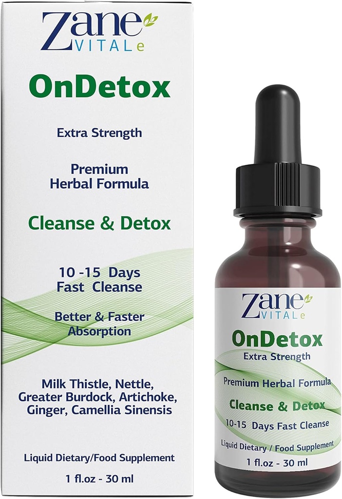 Zane OnDetox .10 – 15 Gün Hızlı Temiz ve Destek | Süt Butle, Nettle, Greater Burdock, Artichoke & More | Vegan | Non-GMO | Gluten-Free | 1 Fl Oz.- 30 ml