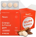 NöroGum Energy & Focus Gum (54 Count-6 Pack, Cinnamon) | 40 mg Natural Caffeine + L-Theanine + Vitamin B12 & B6 + Xylitol | Sugar Free Nootropic Cognitive Brain Performans Tamamlayıcı