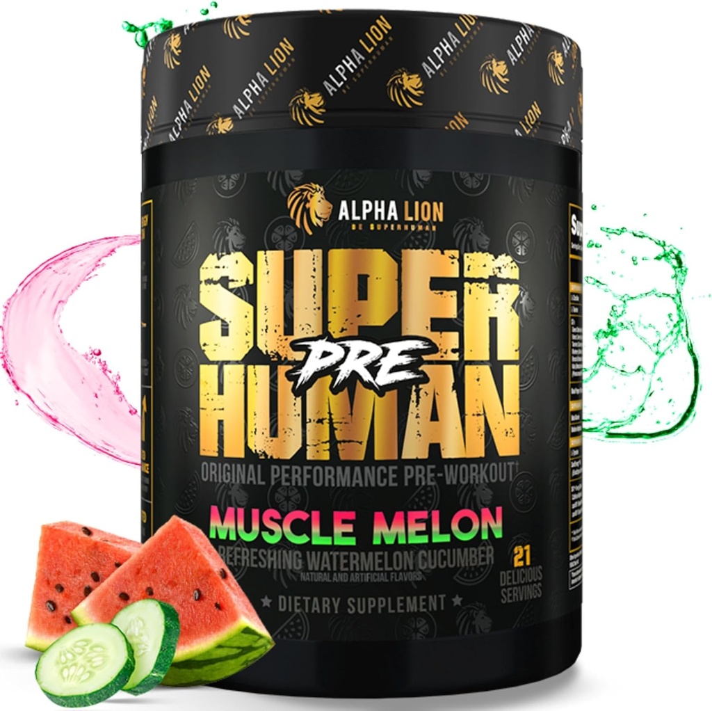 ALPHA LION Superhuman Pre Workout Powder, Beta Alanine, L-Taurine & Tri-Source Caffeine for Sustained Energy & Focus, Nitric Oxide & Citrulline for Pump (21 Servings, Muscle Melon)