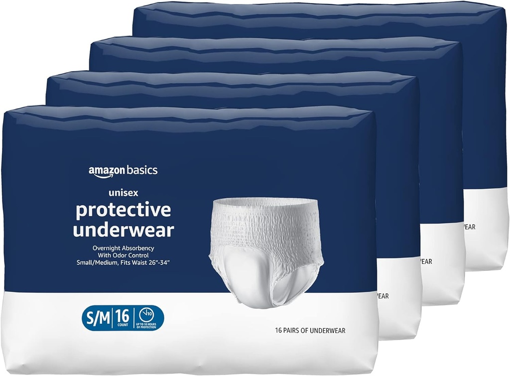 Temeller Unisex Koruyucu Underwear, Overnight Absorbency, Small/Medium, 64 Kont, (4 Packs of 16)