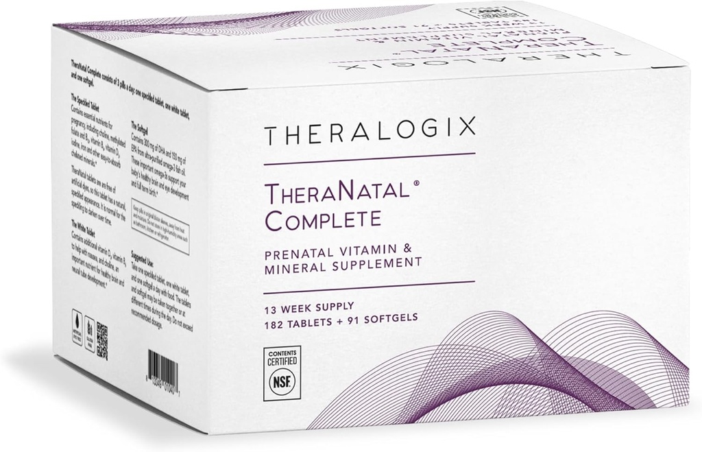 Theralogix TheraNatal Complete Prenatal Vitamin Supplement - 91-Day Supply - με DHA, βιταμίνη D3, Folate, Iodine, Choline, Iron, Vitamin B6 & More - NSF Certified - 182 Tablets & 91 Softgels