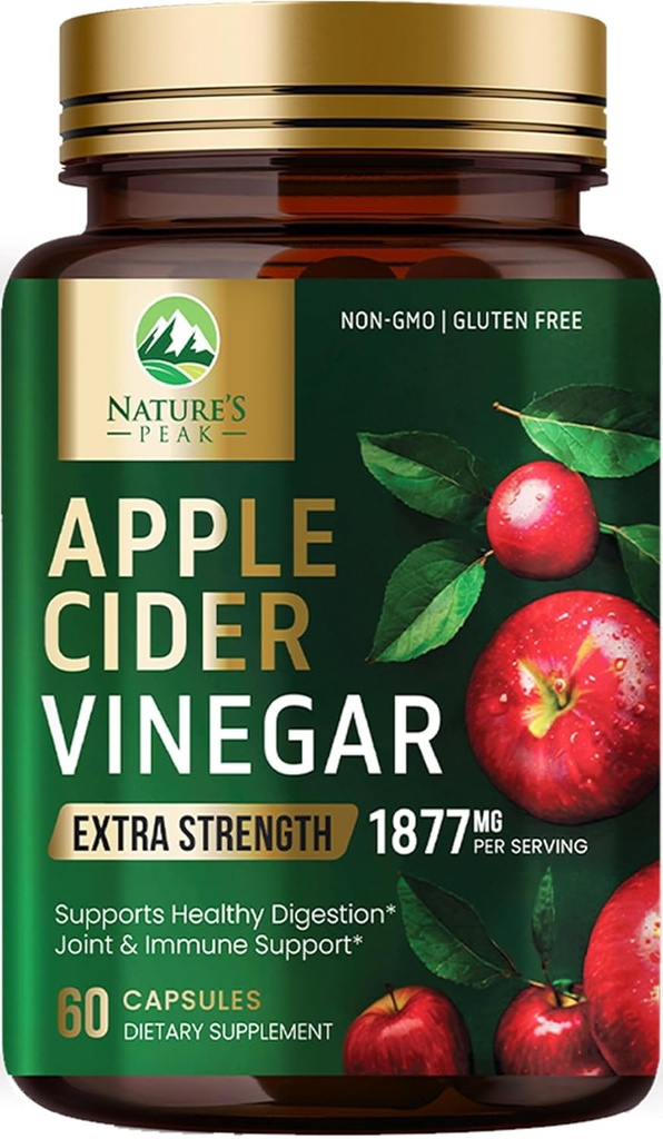 Apple Cider Vinegar Capsules ACV Supplements 1877 mg, Vitamin D3, çinko & Best ACV Supplement Pills Daha İyi Digestion için Gut Health, Immune System Support, Non-GMO & Gluten Free, 60 Capsules