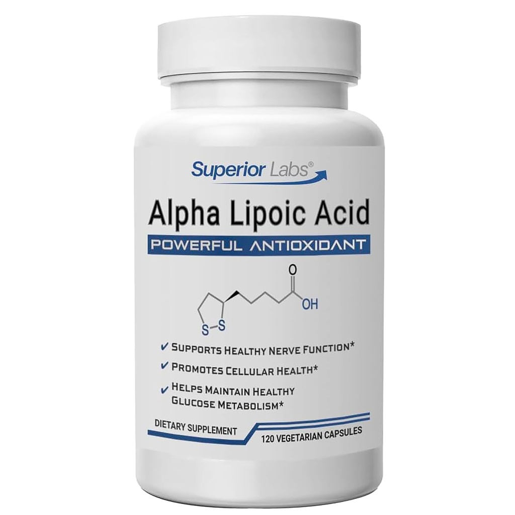 Üstün Laboratuvarlar Alpha Lipoic Acid 600 mg Capsules, Pure Non-GMO ALA, Yüksek Aborpsiyon, Nerve Support, Sağlıklı Circulation ve Nerve Response, Sağlıklı Atı Vitamini, 120 Veg Caps, 4-Month Supply
