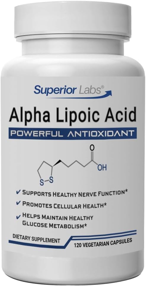 Üstün Laboratuvarlar Alpha Lipoic Acid 600 mg Capsules, Pure Non-GMO ALA, Yüksek Aborpsiyon, Nerve Support, Sağlıklı Circulation ve Nerve Response, Sağlıklı Atı Vitamini, 120 Veg Caps, 4-Month Supply