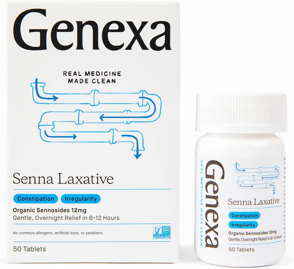 Genxa Senna Laxative Tabletler | Irregularity & Constipation Relief | Etkili bir Gentle, Overnight Laxative | Free of Talc | sertifikalı Organik & Non-GMO | 50 Tablet