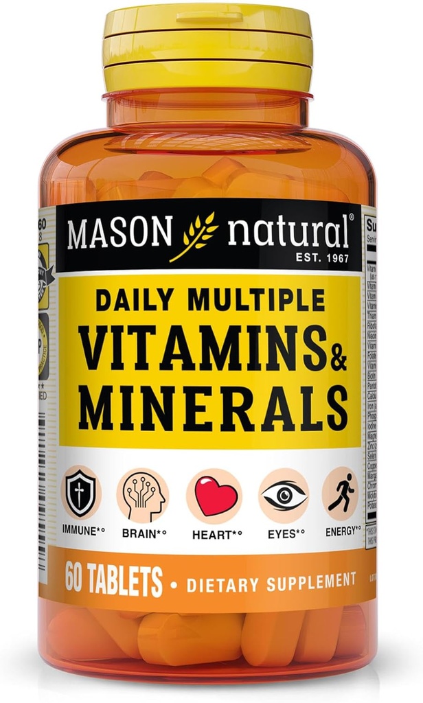 MASON NATURAL Daily multiple Vitamins with Minerals, 24 Essential Nutrients for General Health, 60 Tablet