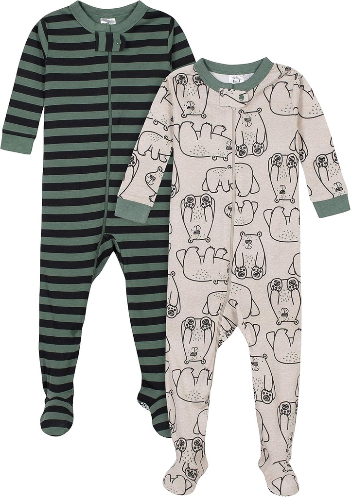 Gerber bebek-boys 2pack Snug Fit Footed Cotton Pajamas