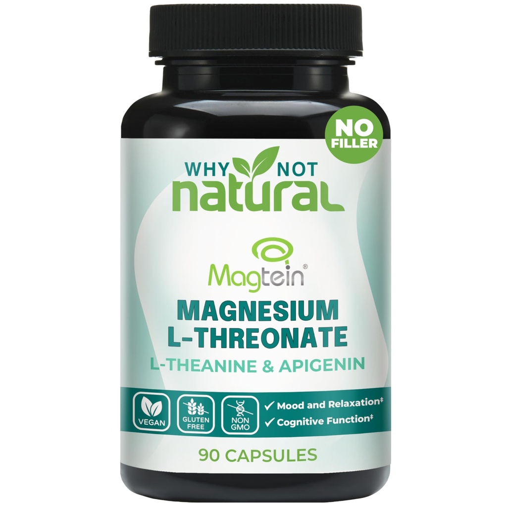 Magnezyum L-Threonate Complex with Apigenin and L-theanine, 90 Capsules, Patented Magtein Supplement