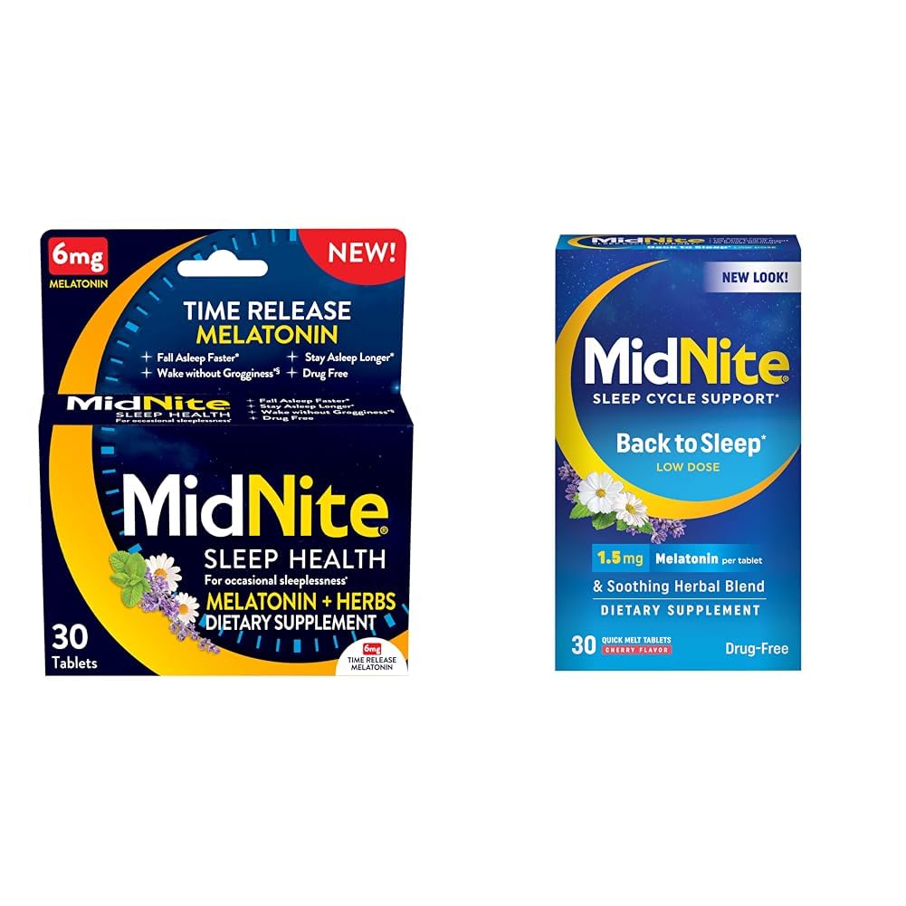 MidNite Time Bülteni 6 mg Melatonin 30 Tablet & Uykuya Geri Döndü 1.5 mg Melatonin 30 Cherry Flavored Chewable Tabletler Uyku Yardım Kataloğu