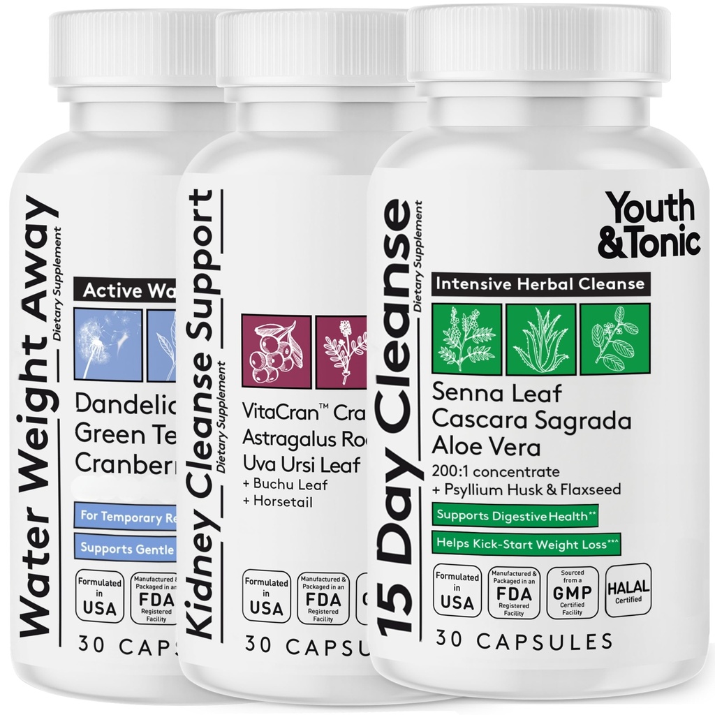Gençlik ve Tonic Multi-Organ Detox Desteği – 15 Günlük Kolon Temizser & Gut Detox, Kidney Cleanse, Water Balance & Liver Health, 90 Pills for Women and Men