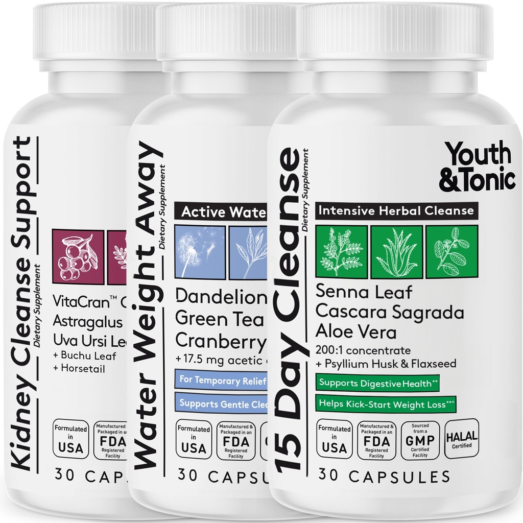 Youth & Tonic Complete Multi-Organ Detox Support – 15 Day Colon Cleanser & Gut Detox, Kidney Cleanse, Water Balance & Liver Health, 90 χάπια για γυναίκες και άνδρες