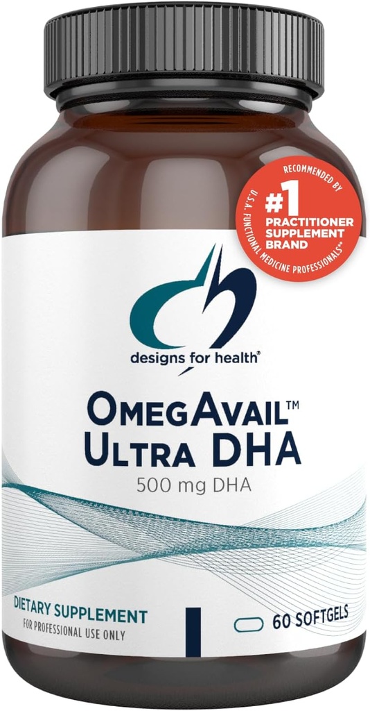 Health OmegAvail Ultra DHA için tasarımlar - Yüksek derecede Yoğun DHA Triglyceride Fish Oil, TG Fish Oil 500 mg DHA + 100 mg EPA - No Fishy Aftertaste (60 Softgels)