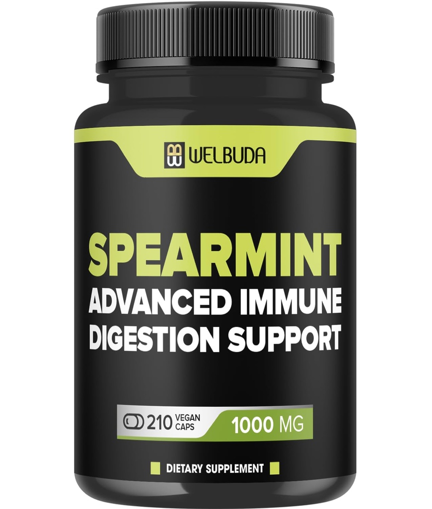 210 Capsules - Spearmint Supplement with Olive Leaf, Ginger Root, Black Pepper & More - Digestion Health, Respiratory Health, Immunity & Pozitif Mood Support