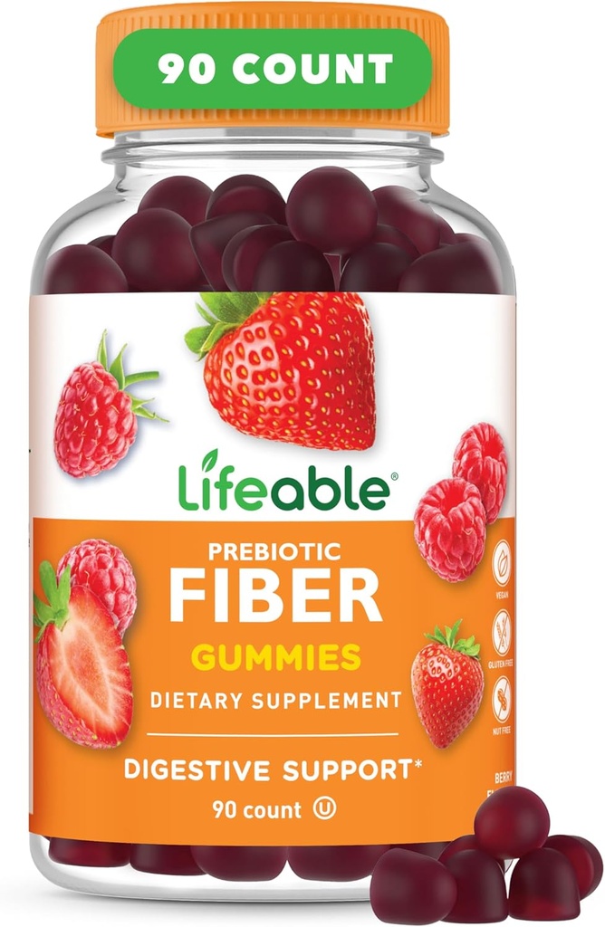 Lifeable Prebiyotik Fiber Gummies for Yetişkinler | 5g | Great Tasting Fiber Supplement Gummies | Prebiyotik Gummies for Digestive Health | High Fiber Gummies for Women, Men | 90 Gummies