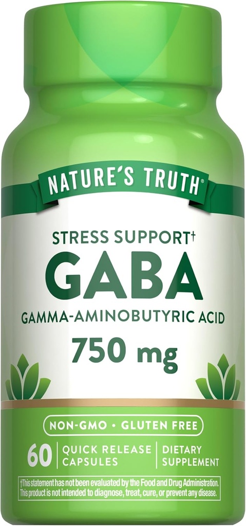 Nature's Truth GABA 750 mg Capsules | 60 Count | Gamma Estebutyric Acid Supplement | Non-GMO & Gluten Free Supplement Supplement