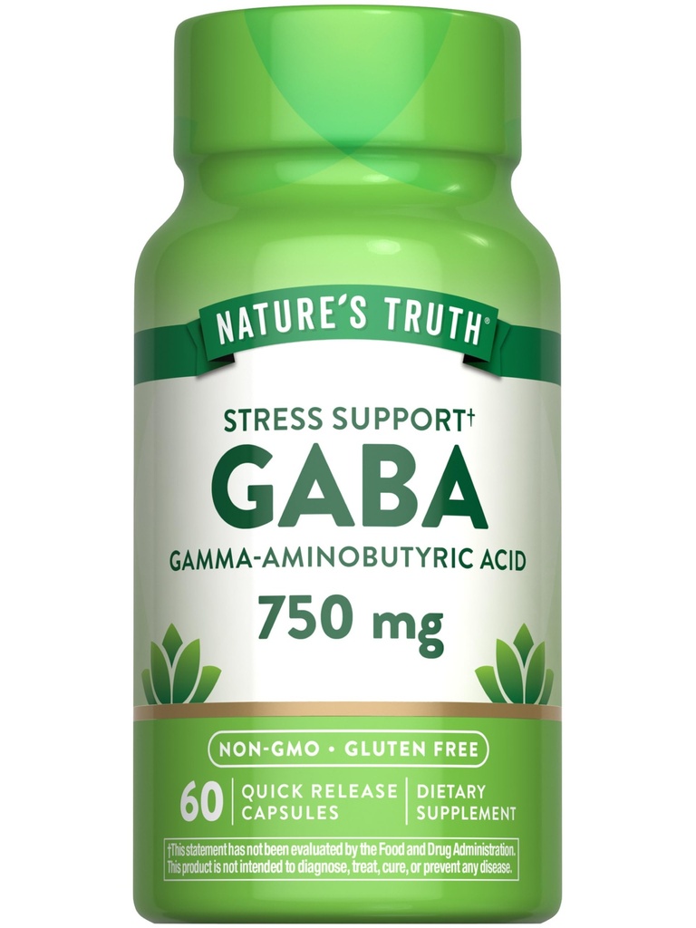 Nature's Truth GABA 750 mg Capsules | 60 Count | Gamma Estebutyric Acid Supplement | Non-GMO & Gluten Free Supplement Supplement