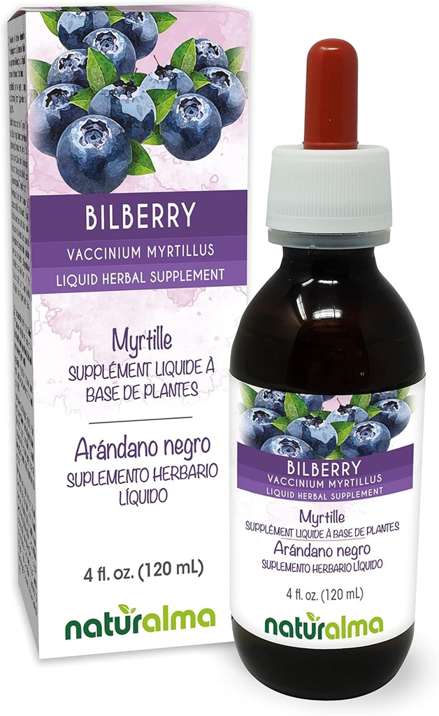 Naturalma Bilberry veya Avrupa Blueberry (Vaccinium myrtillus) Meyve Alkol Özgür Tincture - 4 fl oz Sıvı Ekstraksiyon - Herbal Supplement - Vegan
