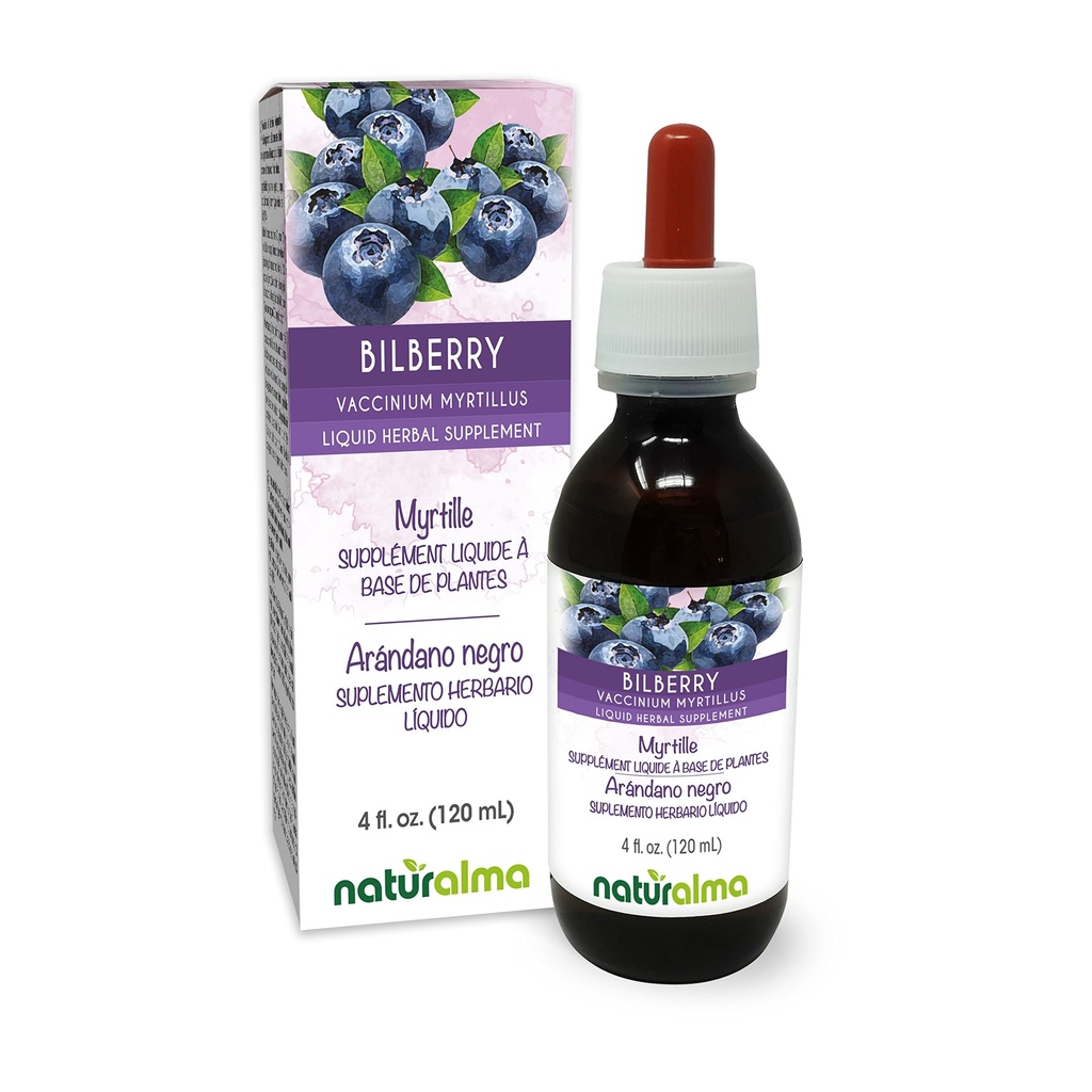 Naturalma Bilberry veya Avrupa Blueberry (Vaccinium myrtillus) Meyve Alkol Özgür Tincture - 4 fl oz Sıvı Ekstraksiyon - Herbal Supplement - Vegan