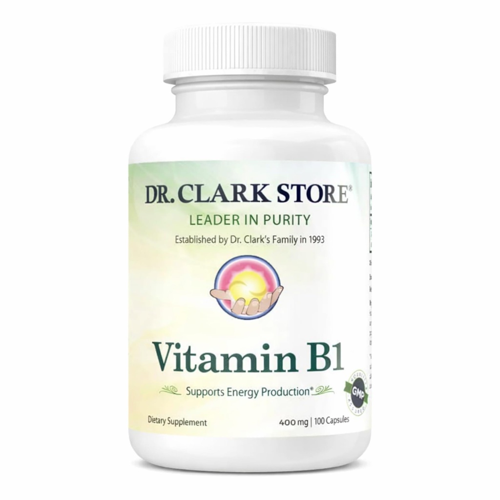 Dr. Clark B1 Thiamine 400 mg Supplement - Sağlıklı Nervous System & Energy Metabolism için B1 Supplement, Gluten-Free, Dairy Free - 100 Gelatin Capsules