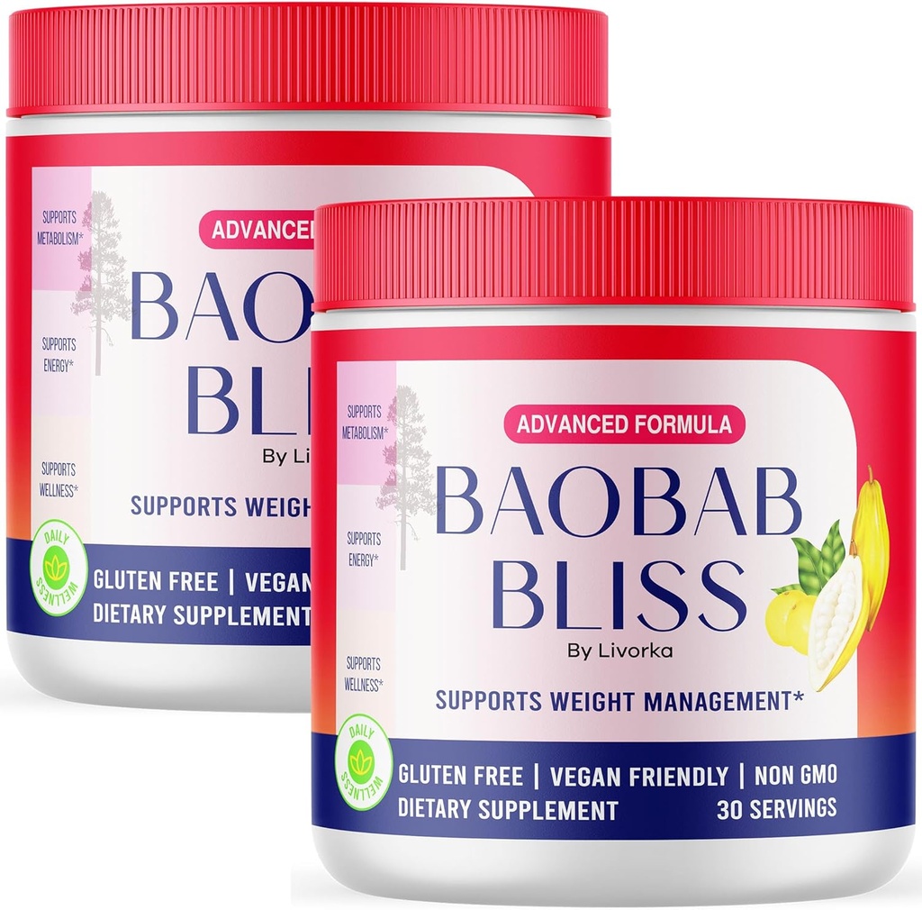 LIVORKA Baobab Bliss, All Natural Fiber Organik Meyve Toz Tamam, 2 Ay Için 60 Hizmet (Pack of 2)