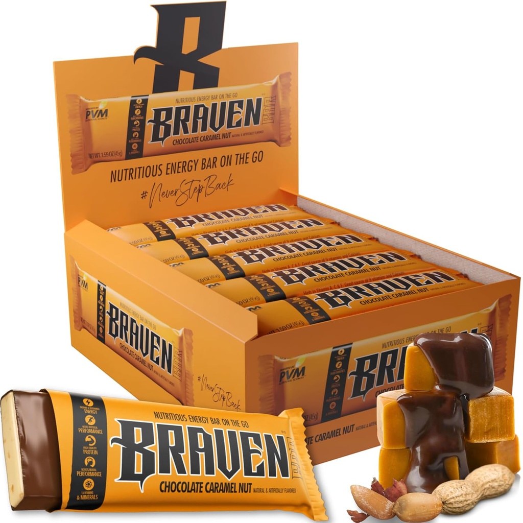 Braven Bar σοκολάτα Caramel Nut Energy Bars (1,59 oz, πακέτο των 20) – Ενεργειακά Chews με 5g πρωτεΐνη – On-the-Go ενεργειακά σνακ για τρέξιμο, πεζοπορία, και Αθλητισμός - Χωρίς γλουτένη σνακ για διαρκή ενεργειακή ενίσχυση