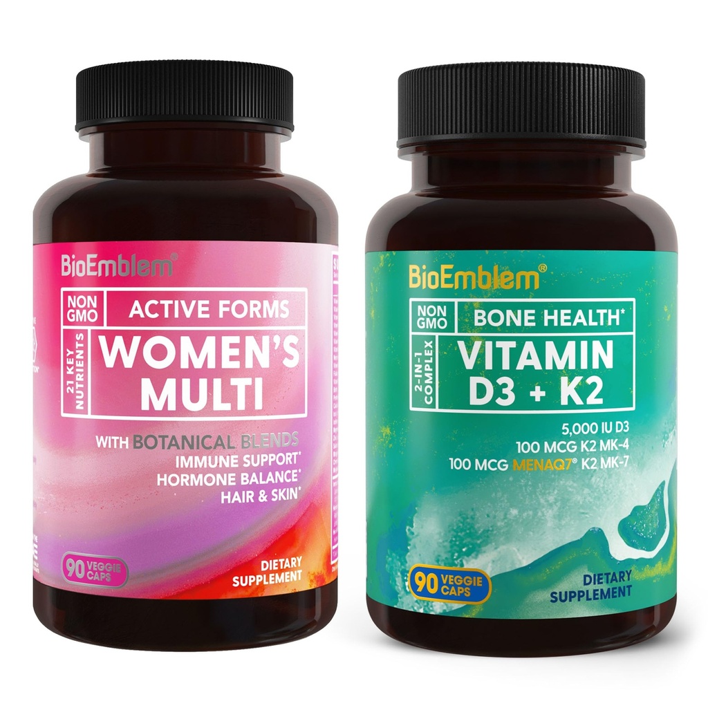 BioEmblem Vitamin D3 K2 (5000IU ve 200mcg) ve Kadınlar Multivitamin