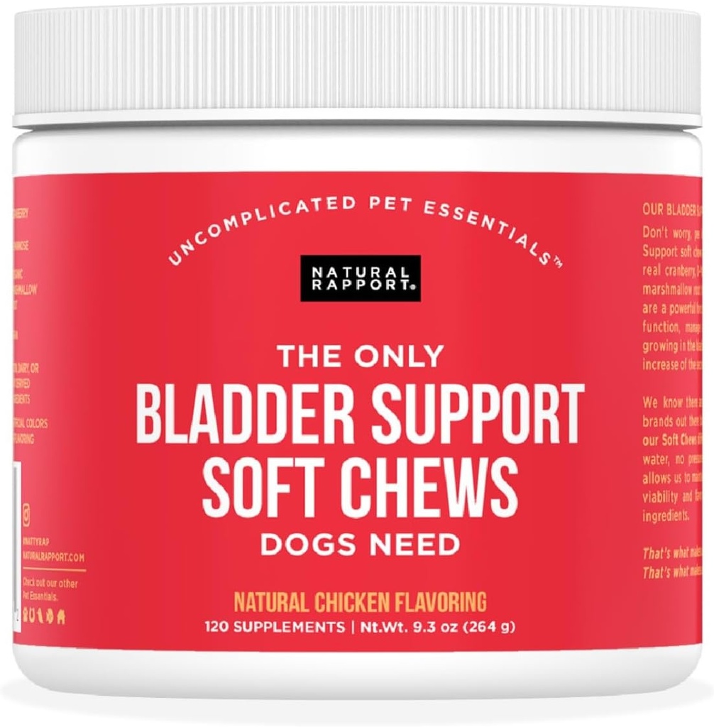 Natural Rapport Dog Bladder Support - The Only Bladder Support Chews Dogs Need - 120ct Supplements That Contain Cranberry and D- Mannose to Aid in Kidney Function