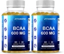 Vitamatic BCAA Gummies - Κλάδος αλυσίδα Amino Acid Συμπληρώματα - Ροδάκινο Γεύση - 600mg ανά υπηρεσία - 60 Vegan Pectin Based Gummies (2 μπουκάλια)