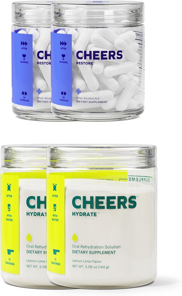 Cheers Classic Combo | Restore + Hydrate | Rehidrat & Feel Better After Drink | DHM, L-Cysteine, B-Vitamins, Electrolytes | 12 Dos Every | Liver Support | Elektrolyte Supplements