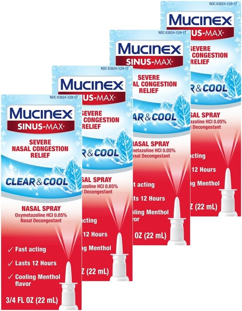 Mucinex Nasal Decongestant Spray, Sinus-Max Severe Nasal Congestion Relief Clear & Cool Nasal Mix, Lasts 12 Hours, Fast Acting, Soğutma Menthol Flavor, Ambalaj Vary, 0.75 Fl Oz (Görünen 5)