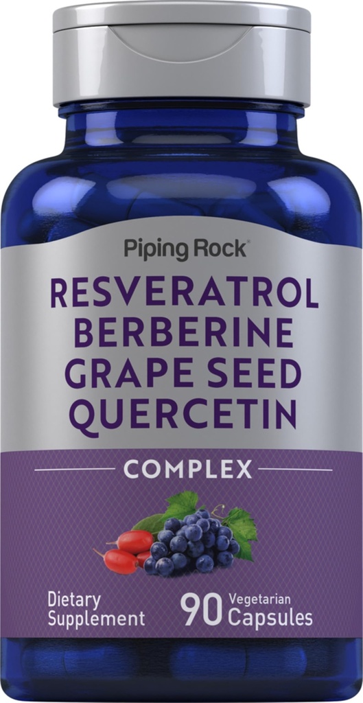 Piping Rock Resveratrol Berberine Grape Tohum & Quercetin Kompleksi | 90 Capsules | Non-GMO, Gluten Free Supplement Supplement