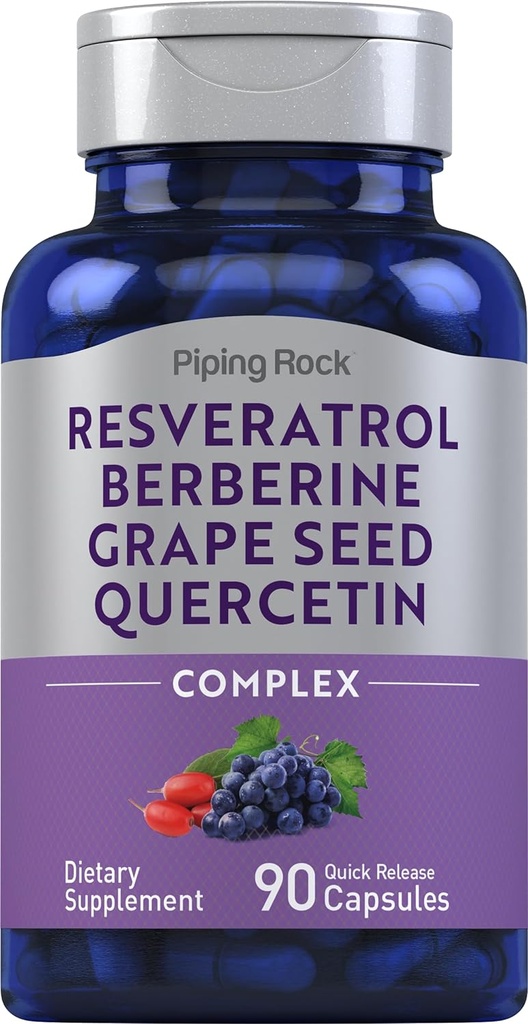 Piping Rock Resveratrol Berberine Grape Tohum & Quercetin Kompleksi | 90 Capsules | Non-GMO, Gluten Free Supplement Supplement