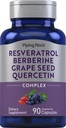 Piping Rock Resveratrol Berberine Grape Tohum & Quercetin Kompleksi | 90 Capsules | Non-GMO, Gluten Free Supplement Supplement