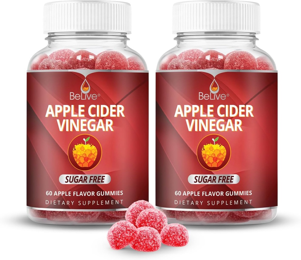 BeLive Apple Cider Vinegar Sugar Free Gummies – Great for Digestion & Health Diyet - Gluten Free, No Glucose Syrup, ACV Gummies Alternative to Capsules & Drink (120 Ct) – 2 Pack