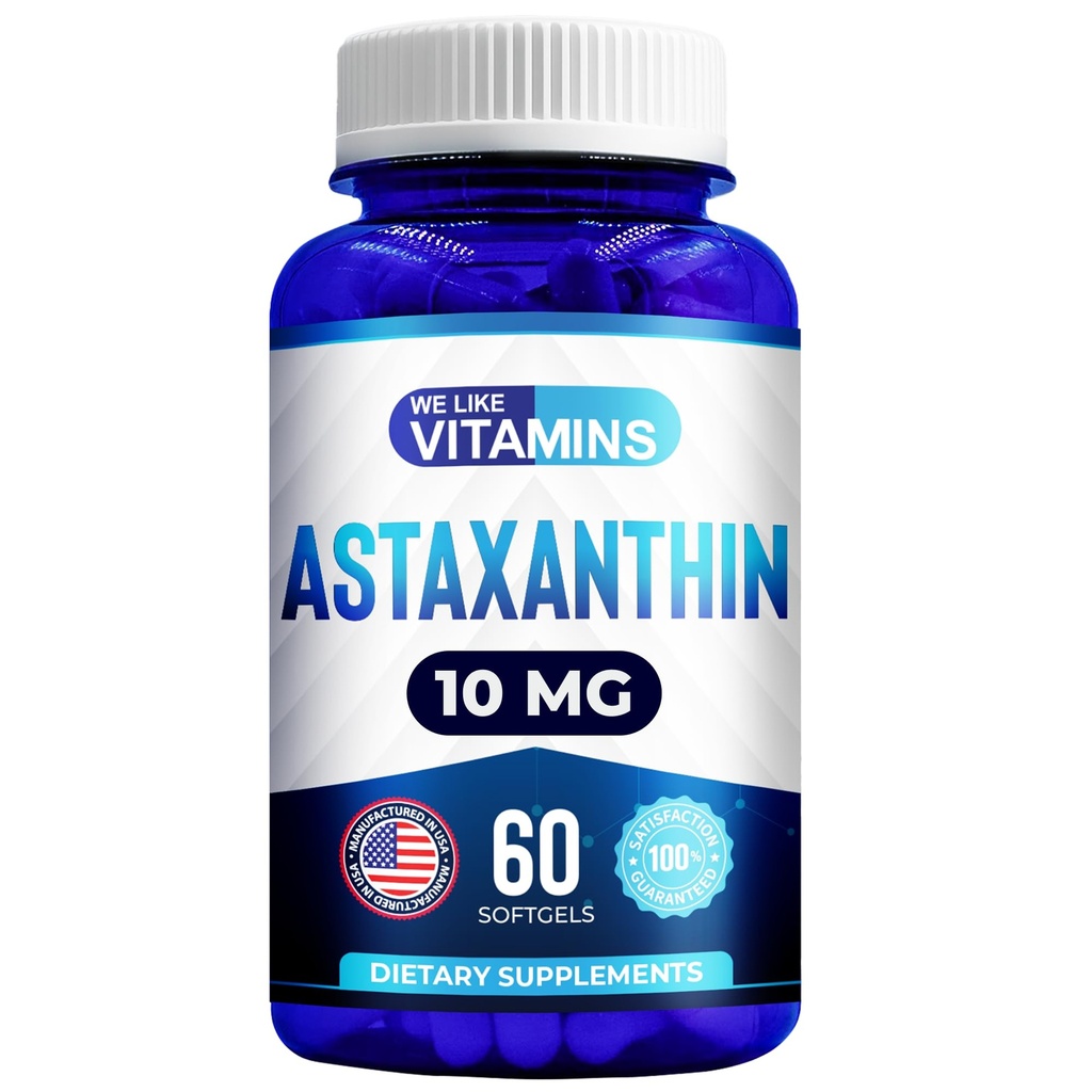 Vitaminler Astaxanthin 10 mg Softgel gibi - Haematococcus Pluvialis'den Yüksek Potent Astaxanthin Supplements - Finds Eye, Joint, Skin Health & Energy Levels - 60 Count, 2 Ay Supply