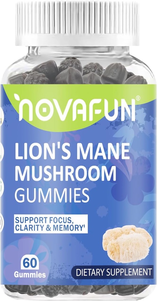 Lion's Mane Mushroom Gummies - Focus & Cognitive Support için 1000 mg, Vegetarian & Gluten-Free, Karma Berry Flavor, 60 Count