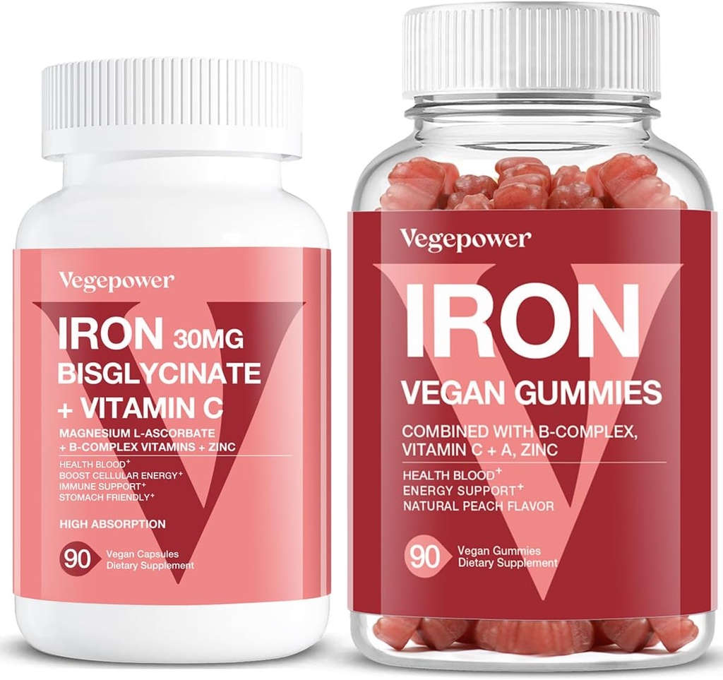 Vegan Demir Gummies + Iron Bisglycinate 30MG | Vegan Demir Supplement Destek Yetişkinler ve Çocuklar için Kan Sağlıklı ve Günlük Enerji - 180 Sayı