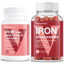 Vegan Demir Gummies + Iron Bisglycinate 30MG | Vegan Demir Supplement Destek Yetişkinler ve Çocuklar için Kan Sağlıklı ve Günlük Enerji - 180 Sayı