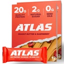 Atlas Protein Bar, 20g Πρωτεΐνη, 1g Ζάχαρη, Καθαρά Συστατικά, Χωρίς γλουτένη (Peanut Butter Raspberry, 12 Count (Pack of 2))