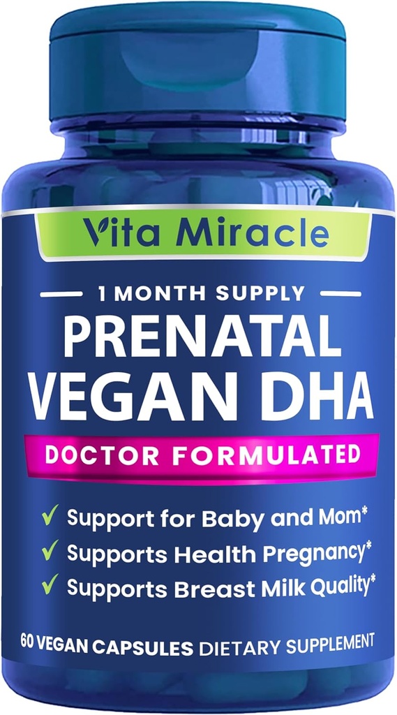 Prenatal DHA Supplements - Vegan 800 mg DHA DPA Plant Temel Omega 3 - Optimal Anne ve Bebek Sağlığı için En İyi - Bebek Beyin ve Göz Gelişimi Kadınları için Prenatal