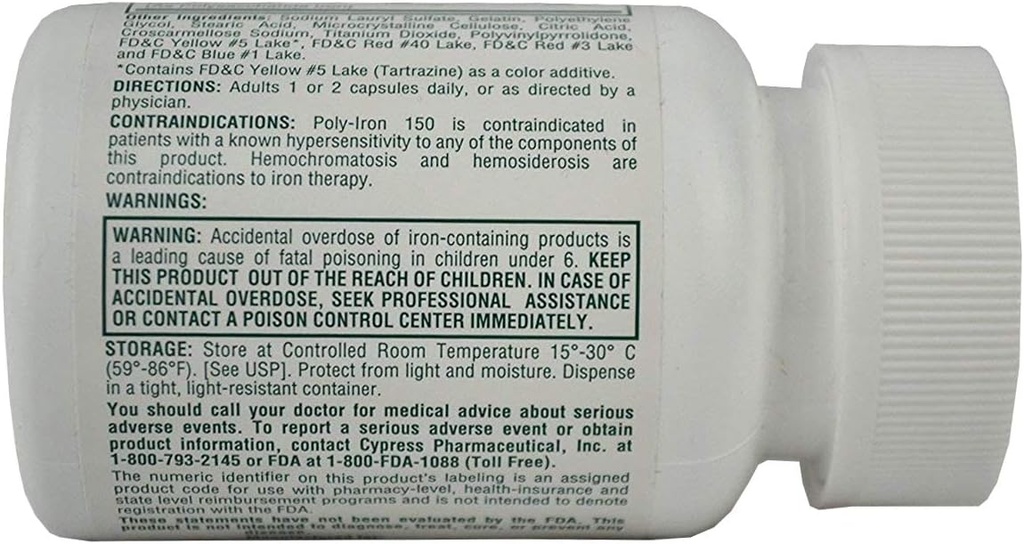 Poly-Iron 150 Capsules Niferex 150, 100 ea