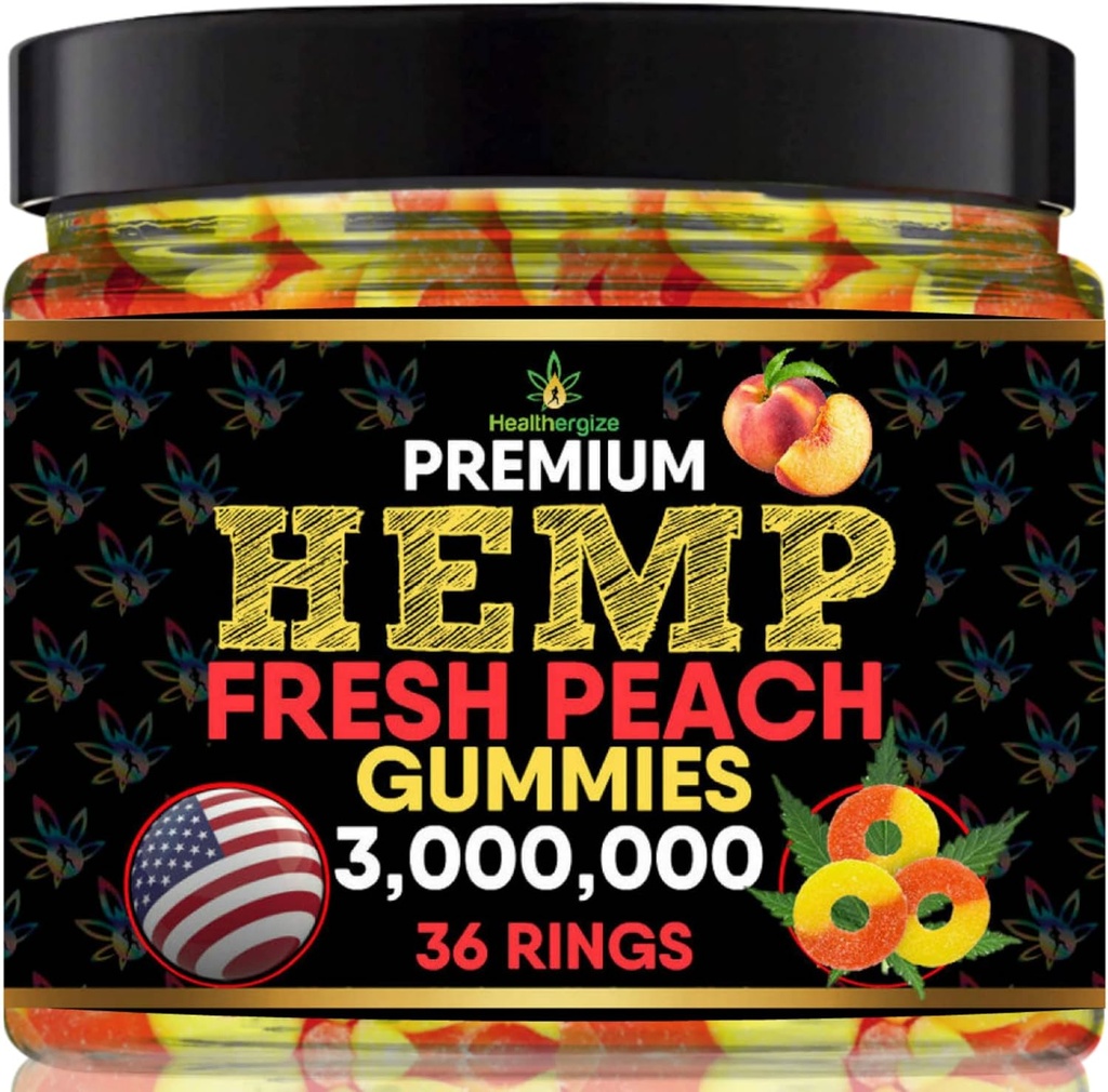Hemp Gummies-Premium Peach Rings-Fresh and Full Flavor Gummy Bear Edibles-Natural Hemp Oil-Health Routine and Discomfort-Made in USA