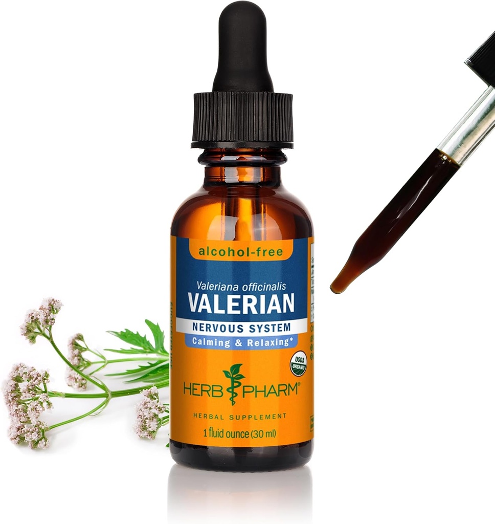 Herbm Pharm Organik Valerian Root Liquid Extract, Alkol Özgür: Uyku ve Rahatlama, Calming Nighttime Sleep Support Supplement, Sugar-Free Herbal Supplement, 1 Oz