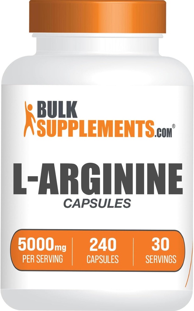BulkSupplements.com L-Arginine 5000 mg Capsules - Arginine Supplement, Nitrik Çimento Supplement, L-Arginine Capsules - Gluten Free, 8 Capsules per Service, 240 Capsules (Paket 1)