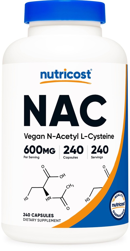 N-ακετυλο-L-κυστεΐνη (NAC) 600mg, 240 κάψουλες χορτοφάγων - Vegan, N-GMO, Χωρίς γλουτένη