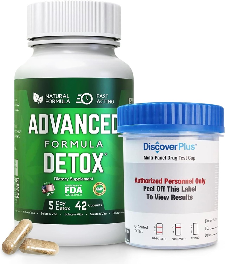 Advanced Detox Cleanse, Detox Kit with Test Cup, Natural Detox & Cleanse with Milk Thistle, Licorice Toz, and More, Body Cleanse Detox for Women and Men, 42 Capsules, 1 Pack