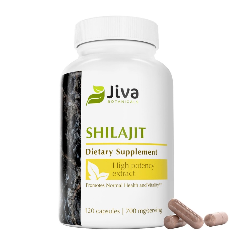 Jiva Botanicals Premium Shilajit Συμπλήρωμα 700 mg - Shilajit Κάψουλες Εκχύλισμα με Ορυκτά, Fulvic/Humic Acid για την Ανοσολογική Υποστήριξη & Nomal Digestive Health - 120 Vegan Κάψουλες (Pack of 1)