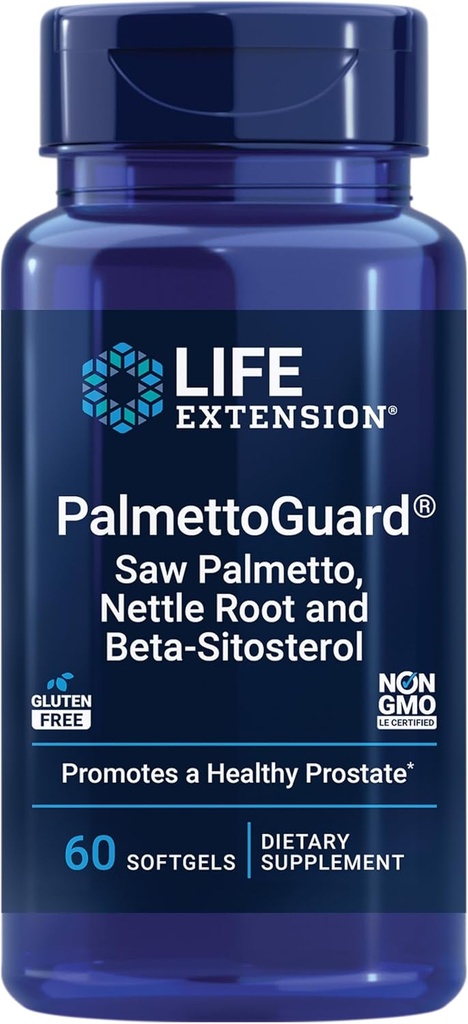 Life Extension PalmettoGuard® Saw Palmetto, Nettle Root and Beta-Sitosterol, Supports Health Prostate Function & Hormon Metabolism, 160 mg of Saw Palmetto for Men, Gluten-Free, Non-GMO, 60 softgels