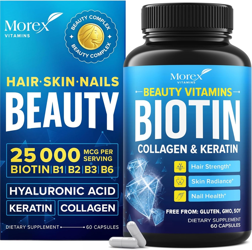 Biotin Keratin & Collagen Capsules - ABD'de yapılan - Doğal Collagen, Keratin & Biotin Saç Büyümesi için Biyotin & Collagen Vitaminleri - Saç Kaybı, Skin & Nails - 60 Caps