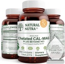 Natural Nutra Chelated Calcium Magnesium 1000/ 500 mg Συμπληρώματα Plus Betaine HCL - Chelated Cal Mag Βελτιώνει την Πυκνότητα των οστών, Υποστηρίζει τους μυς, τα δόντια, την καρδιαγγειακή & νευρική υγεία, 250 Vegan δισκία